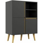 Homcom - meuble tv hi - fi sur pied design scandinave 3 portes 3 �tag�res 2 niches verre tremp� bois ...