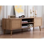 Acaza - meuble tv - hifi vanille 2 portes chêne sonoma avec rotin Acaza - meuble tv - hifi vanille 2 portes chêne sonoma avec rotin