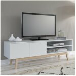 Le quai des affaires - meuble tv 2 portes 2 niches 160x42x50 cm blanc et naturel - alba