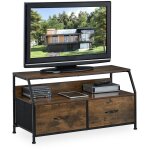 Relaxdays - meuble tv, industriel, hxlxp : 48, 5x93x41, 5 cm, mtal, effet bois, 2 tiroirs, console tlvision ...