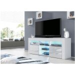 Dusine - meuble tv jive blanc a led 145 cm avec 2 portes laqu�es