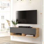 Meuble tv laitila � porte 29, 5 x 100 x 31, 5 cm effet ch�ne rustique / anthracite [en. casa]