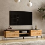 Meuble tv lempl  2 portes 39 x 160 x 35 cm effet chne rustique / anthracite [en. casa]