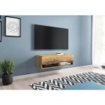 Bratex - meuble tv lowboard a 100 cm, meuble tv avec clairage led, deux tagres, couleur wotan