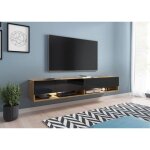 Bratex - meuble tv lowboard a 180 cm, meuble tv avec clairage led, deux tagres, coloris wotan noir ...