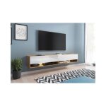Bratex - meuble tv lowboard a 180 cm, meuble tv sans �clairage led, deux �tag�res, coloris wotan blanc ...