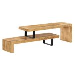 Meuble tv manguier massif clair et m�tal noir zoula 115cm