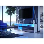 Dusine - meuble tv massimo 200 cm blanc mat et portes noir laqu�es led rgb