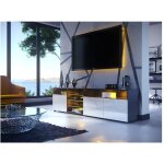 Dusine - meuble tv massimo 200 cm noir mat et portes blanc laques led rgb