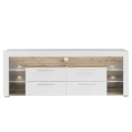 Pegane - meuble tv en mdf coloris blanc brillant, bois vieilli - longueur 179 x hauteur 66 x profondeur ... Pegane - meuble tv en mdf coloris blanc brillant, bois vieilli - longueur 179 x hauteur 66 x profondeur ...