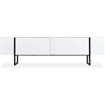Cotecosy ? meuble tv moderne l180cm ? 2 portes basculantes ? bois m�lamin� blanc et m�tal noir ? rangement ...