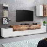 Meuble tv moderne 240cm 4 placards 3 portes blanc bois corona low maple