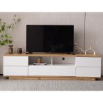 Meuble tv moderne blanc en bois - 5 portes 8 compartiments, armoire de t�l�vision buffet salon bas - ...