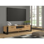 Bim furniture - meuble tv nuka 200x43x48 cm ch�ne artisan / noir mat meuble bas buffet table tv commode ...