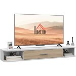 Homcom - meuble tv mural banc tv design flottant - 2 niches, porte abattante - dim. 120l x 26l x 16h ...