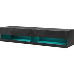 Homcom - meuble tv mural led - banc tv flottant - 2 portes battantes - dim. 150l x 40l x 30h cm - noir ...