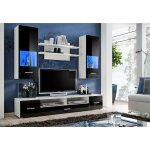 Dusine - meuble tv mural magnetic noir brillant et blanc mat 200cm