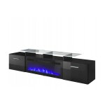 Bb - loisir - meuble tv noir brillant 190x49x37cm avec cheminée chauffante intégrée roxa à poser Bb - loisir - meuble tv noir brillant 190x49x37cm avec cheminée chauffante intégrée roxa à poser