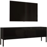 Meuble tv : noir mat, pieds noires, 140 � 52 � 32 cm