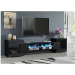 Dusine - meuble tv pablo 230 cm avec led noir mat et noir laqu
