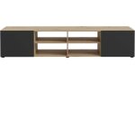 Meuble tv pilvi - style contemporain - dcor chene et noir - 2 portes + 4 niches - l 180 x p 42 x h 37 ...