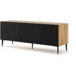 Bim furniture - meuble tv ravenna b 150 cm 3d frais chne artisanal / noir mat + pieds