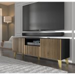 Meuble tv ravenna f 150 cm 2d1s noir mat / chne artisan pieds dors