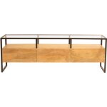 Meuble tv rectangulaire avec rangements en bois manguier massif, verre et métal noir l150 cm diya Meuble tv rectangulaire avec rangements en bois manguier massif, verre et métal noir l150 cm diya
