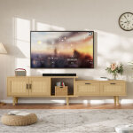 Meuble tv en rotin, 180cm meuble tv bois avec compartiment de rangement ouvert, banc tv meubles t�l� ...