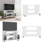 Meuble tv avec roulettes blanc 80x40x45 cm bois d'ing�nierie - meuble tv - meuble t�l�viseur - rangement ...