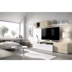 Abitare ? mur �quip� porte tv 201 cm blanc brillant et ch�ne naturel ? meuble bas avec ouverture rabattable ...