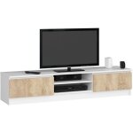 Akord - meuble tv pour salon blanc 160 cm 2 portes faade chne sonoma 2 tagres 160x40x33 cm