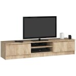 Akord - meuble tv pour salon ch�ne sonoma 160 cm 2 portes fa�ade ch�ne sonoma 2 �tag�res 160x40x33 cm ...