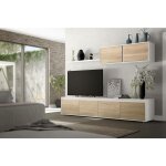 Hogar24 - meuble tv de salon  quatre portes, avec lment mural et tagre, couleur chne canadien et ...