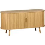 Meuble tv scandinave 2 portes coulissantes. 4 compartiments. effet bois rainur�. l120 x 40 x 57 cm