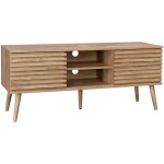Sweeek - meuble tv scandinave avec 2 portes décor bois rainuré et 1 niche centrale avec étagère l120cm ... Sweeek - meuble tv scandinave avec 2 portes décor bois rainuré et 1 niche centrale avec étagère l120cm ...
