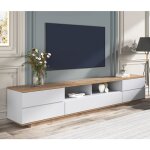 Modernluxe - meuble tv scandinave contemporain - l 180cm - 5 portes et 8 compartiments - naturel & blanc ...