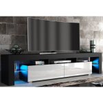 Dusine - meuble tv spider big a led en noir mat avec portes blanc laqu 200 cm