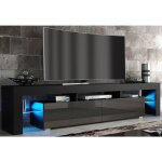 Meuble tv spider big a led en noir mat avec portes gris laqué 200 cm Meuble tv spider big a led en noir mat avec portes gris laqué 200 cm