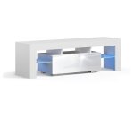 Dusine - meuble tv spider a led en blanc mat avec porte blanc laqu� 130 cm