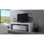 Dusine - meuble tv spider a led en blanc mat avec porte blanc laqu� 160 cm