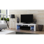 Dusine - meuble tv spider a led en blanc mat avec porte noir laqu 130 cm