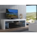 Dusine - meuble tv spider a led en blanc mat avec porte noir laqu 160 cm