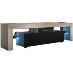 Dusine - meuble tv spider a led en chne mat avec porte noir laqu 160 cm