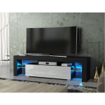 Dusine - meuble tv spider a led en noir mat avec porte blanc laqu 160 cm