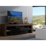 Dusine - meuble tv spider a led en noyer mat avec porte noir laqué 160 cm Dusine - meuble tv spider a led en noyer mat avec porte noir laqué 160 cm