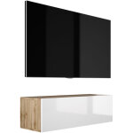 Meuble tv suspendu, 100 � 34 � 32 cm, ch�ne wotan / blanc brillant