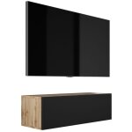 Meuble tv suspendu, 100 � 34 � 32 cm, ch�ne wotan / noir mat