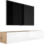 Meuble tv suspendu, 170 � 34 � 32 cm, ch�ne wotan / blanc brillant