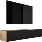 Meuble tv suspendu, 170 � 34 � 32 cm, ch�ne wotan / noir mat